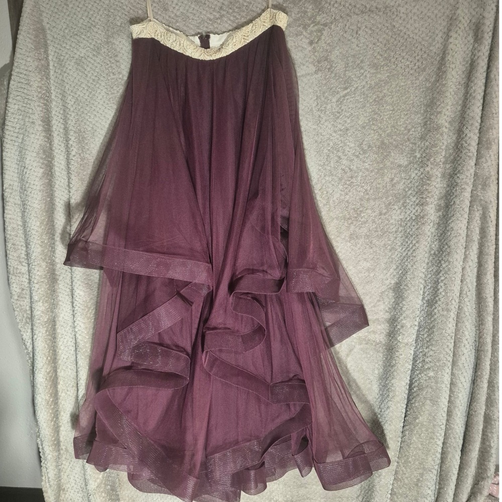 Jodi Kristopher Plum Burgundy Tulle Maxi Skirt Lace Waist Tiered Ruffle Size 15